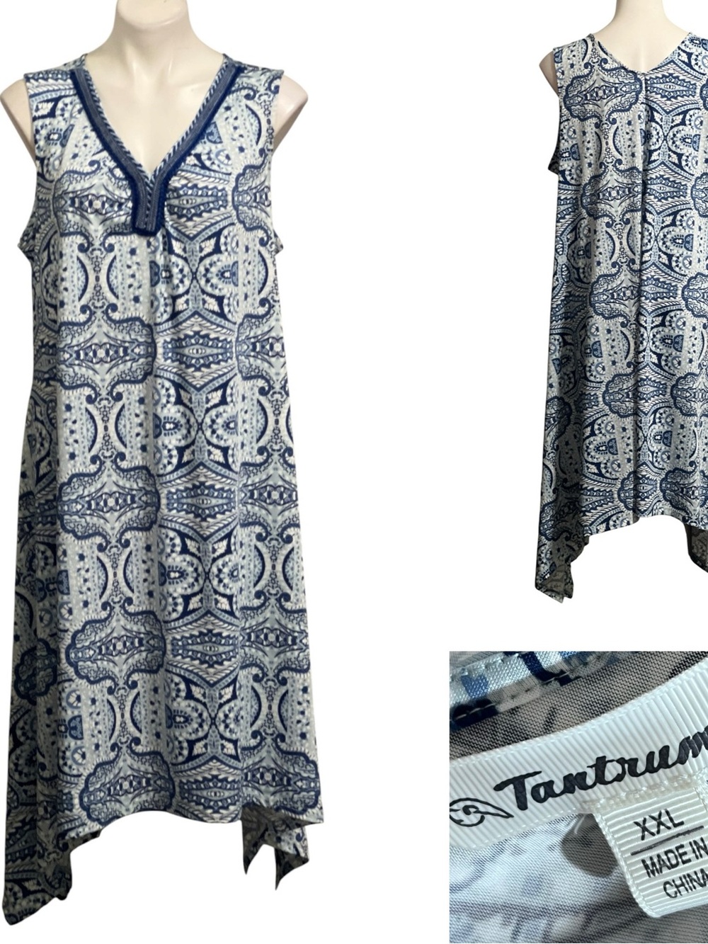 Tantrums Shift Dress plus XXL Blue/multicolor Sleeveless V-Neck asymmetrical hem